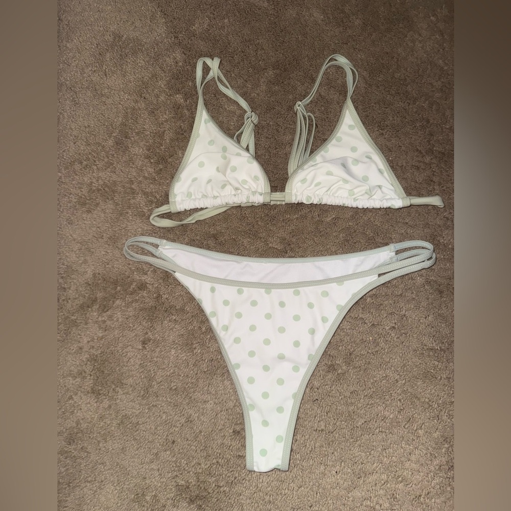 Polka Dot Bikini Set - White and Green